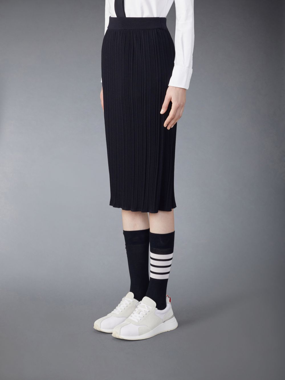 Women Thom Browne Wool Crepe Rib Stitch Midi Plisse Skirts Blue | VHN95B02760