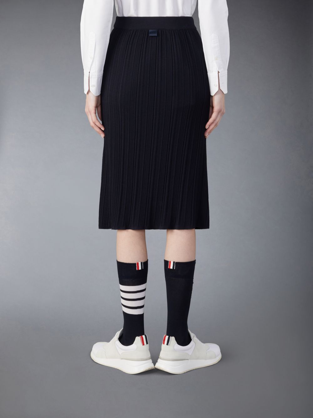 Women Thom Browne Wool Crepe Rib Stitch Midi Plisse Skirts Blue | VHN95B02760